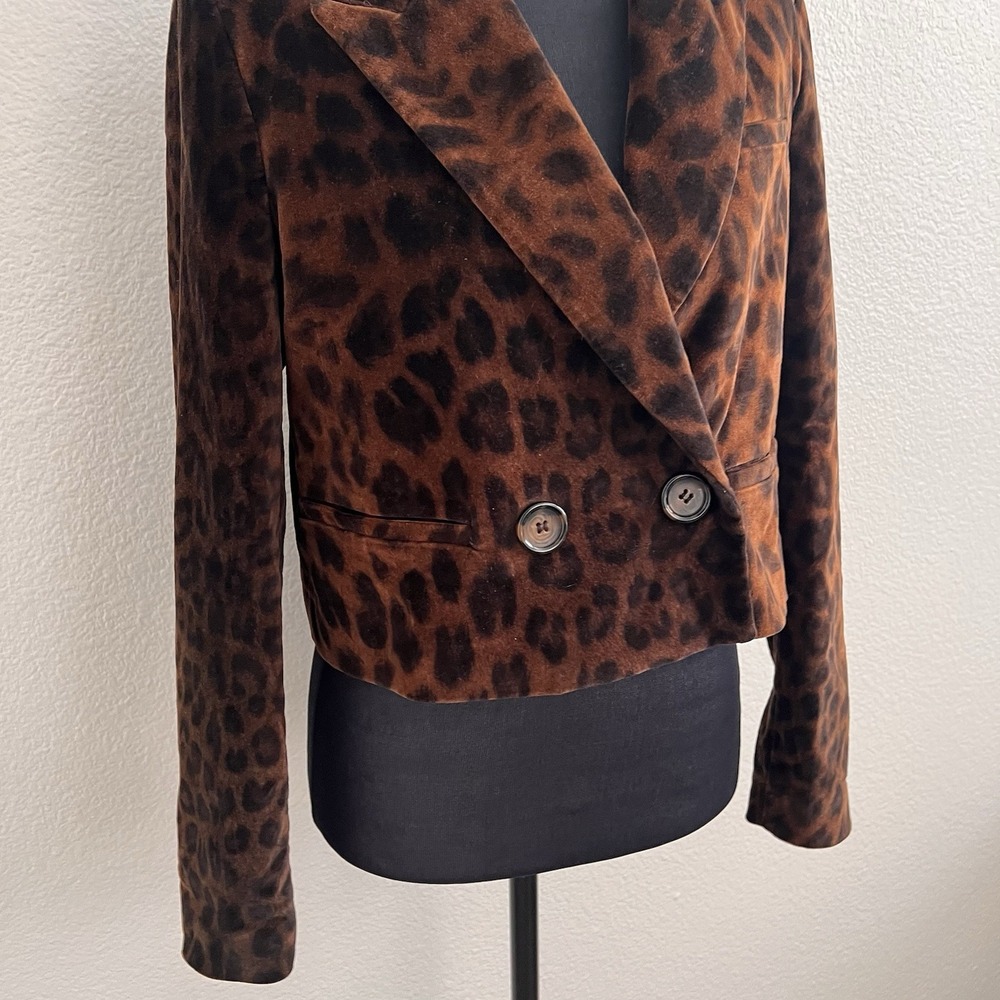 Zara Small Leopard Print Cropped Blazer Mob Wife Animal Print Jacket Y2K Edgy - Picture 6 of 8
